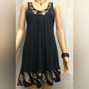 Express black and silver sequin mini dress with pockets.